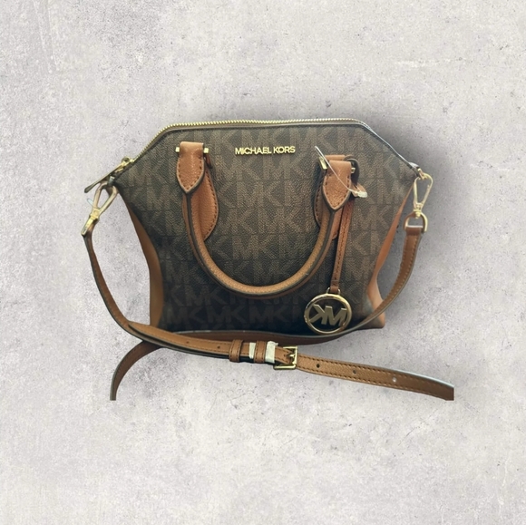 New Michael Kors Coraline 38S1C2CM6B Medium Logo Multi Messenger Bag - Brown - Picture 3 of 4